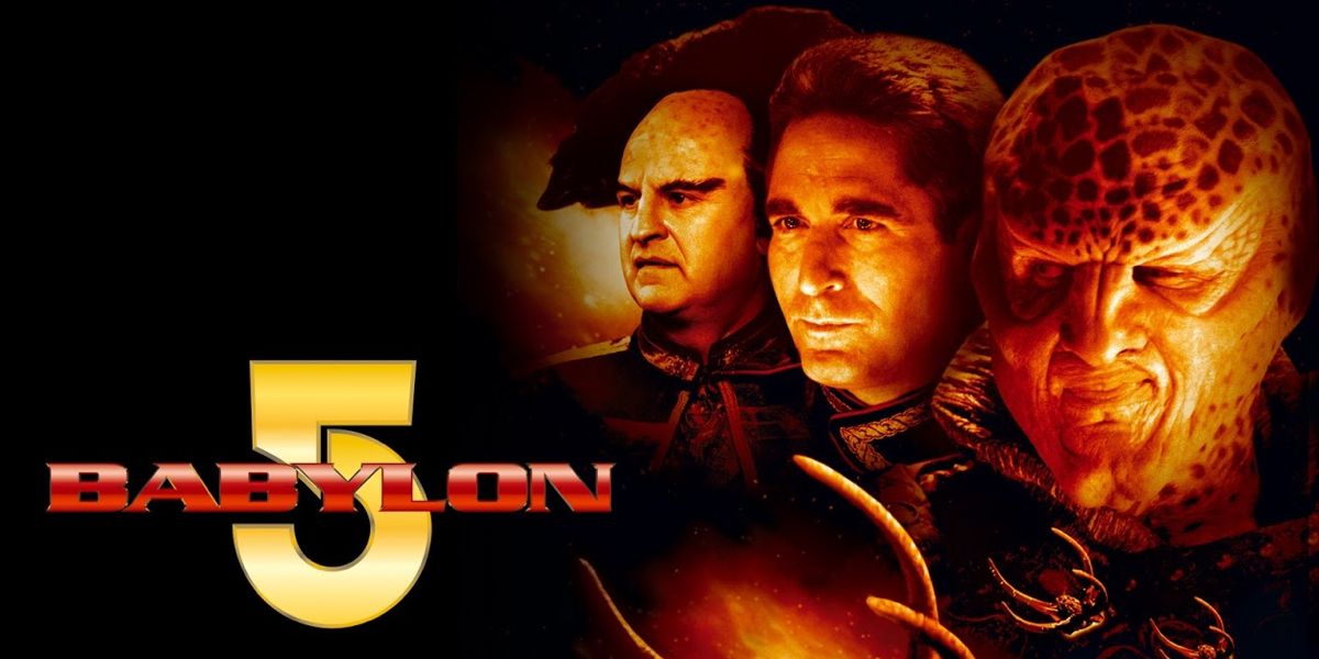 Babylon 5 poster featuring the lead characters looking sideways