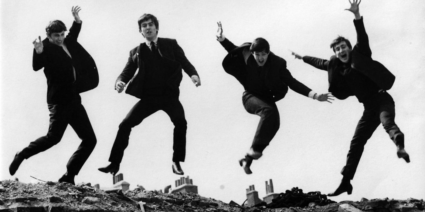 The Beatles leap into the air in Help!