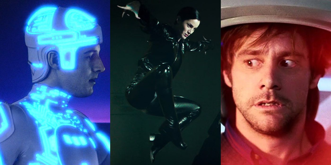 Split image of TRON, The Matrix and Eternal Sunshine of the Spotless Mind characters