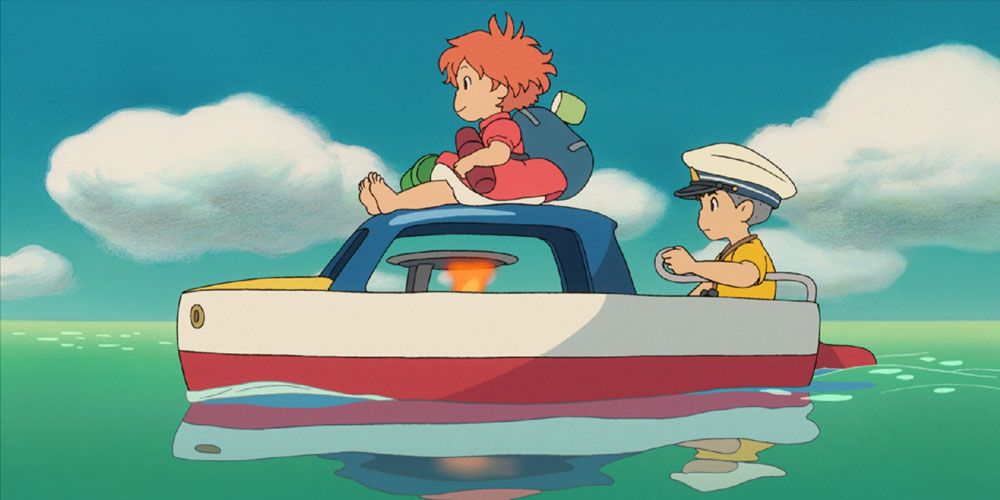 An image of two characters driving the boat in Ponyo