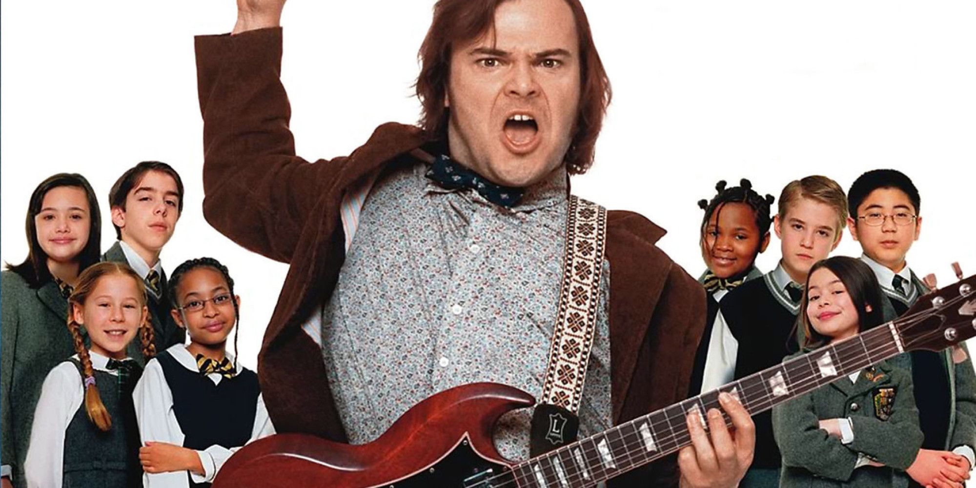 Jack Black and kids on the School of Rock poster