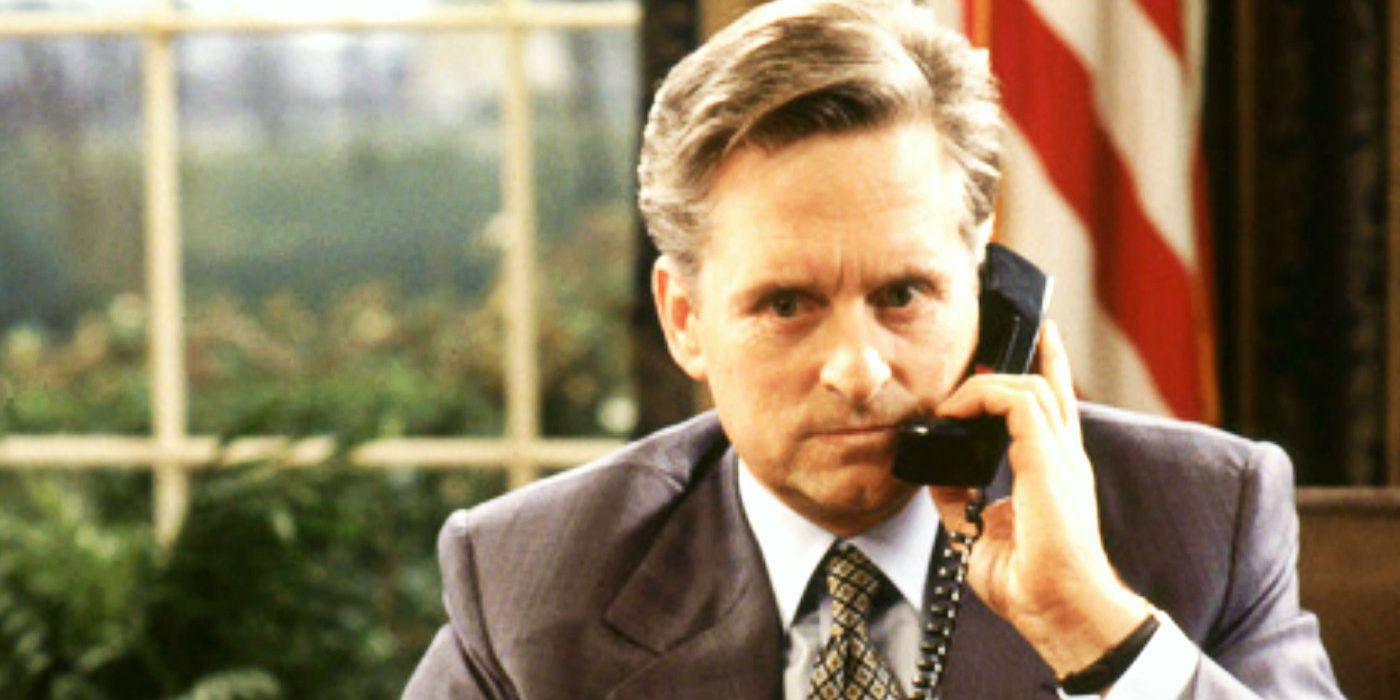 Andrew Shepard taking a phone call in The American President