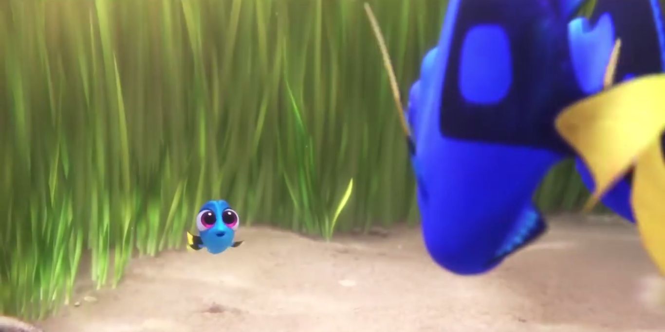 Baby Dory with her parents in Finding Dory