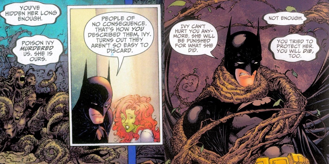 Batman fighting Poison Ivy's monster Harvest