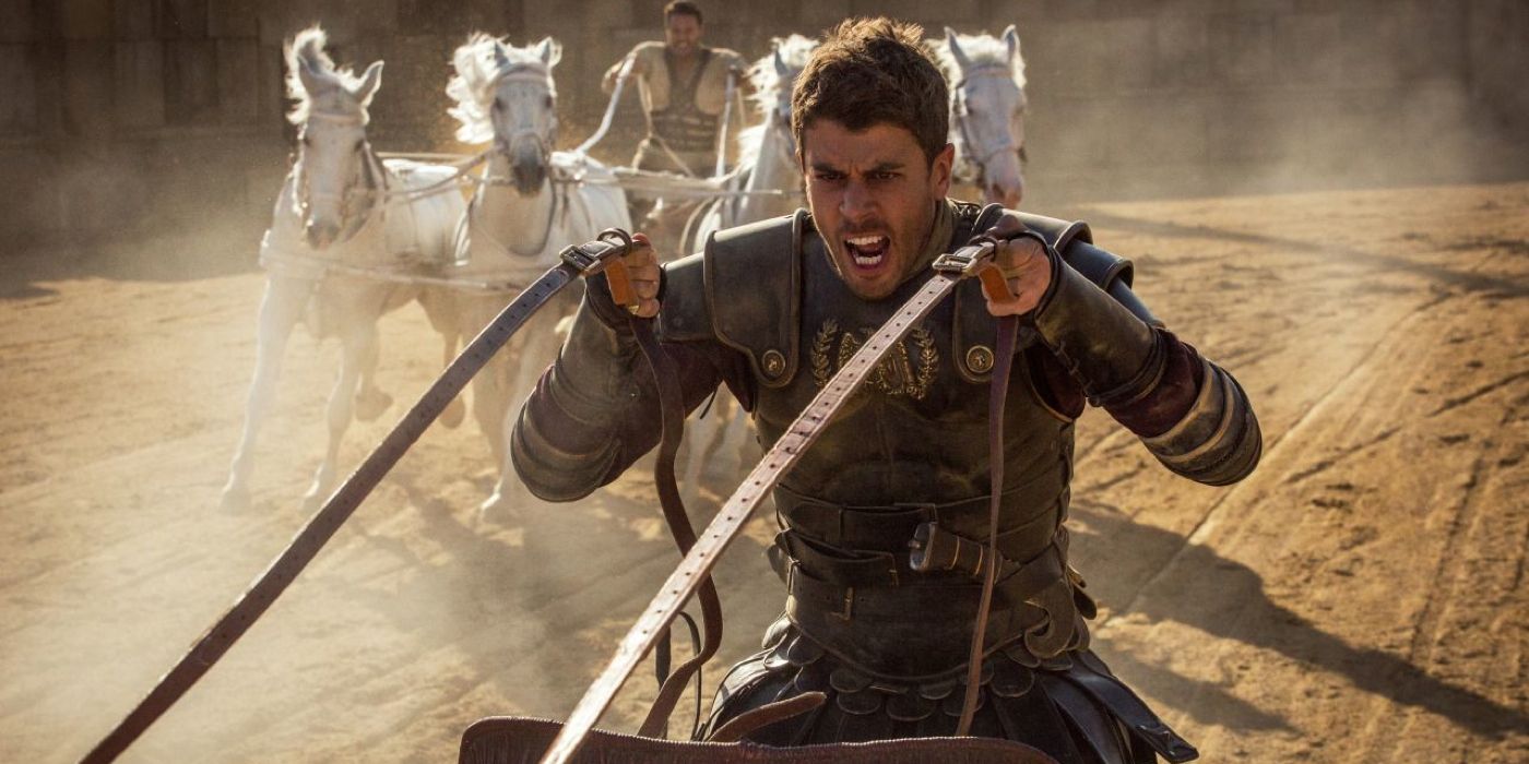 Toby Kebbell during the chariot race in Ben Hur