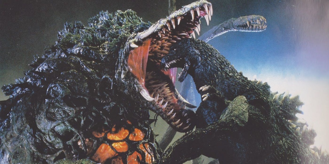 Biollante biting Godzilla in Godzilla vs. Biollante