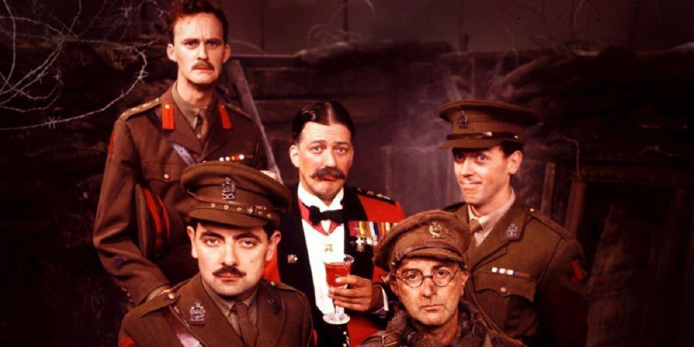 Rowan Atkinson, Hugh Laurie e Stephen Fry em Blackadder vão em frente