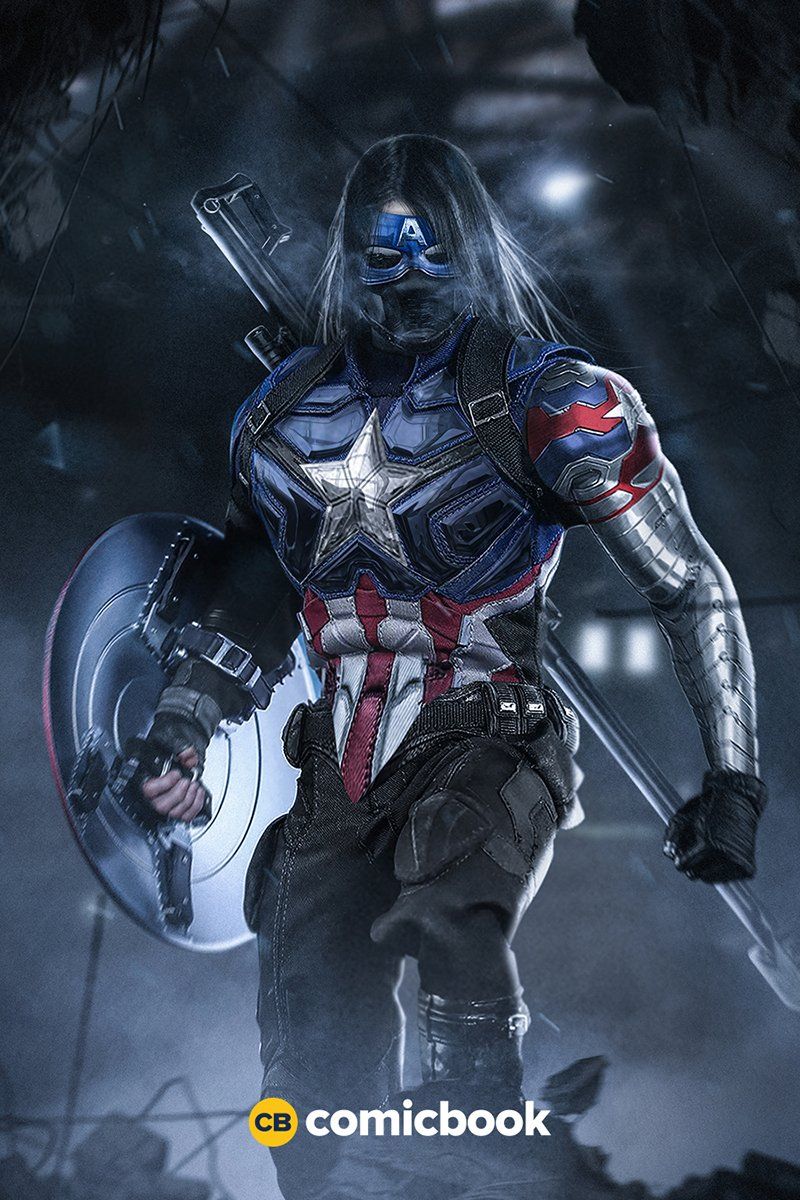 Bucky as Captain America with Winter Soldier Mask