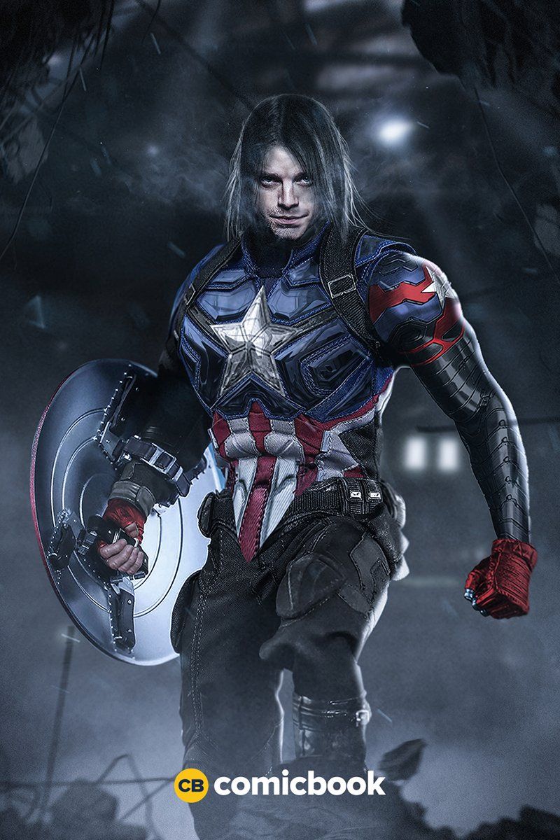 Bucky as Captain America with no mask