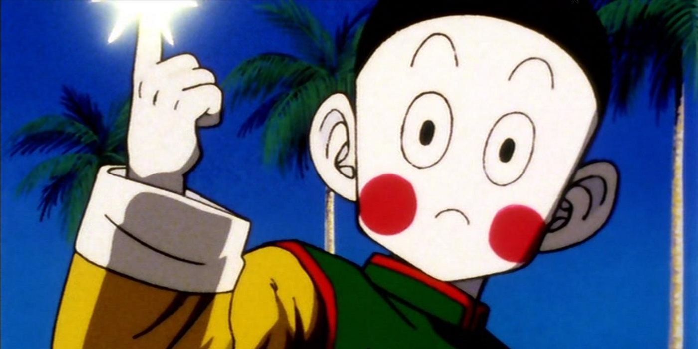 Chiaotzu releasing energy from the tip of his finger in Dragon Ball Z