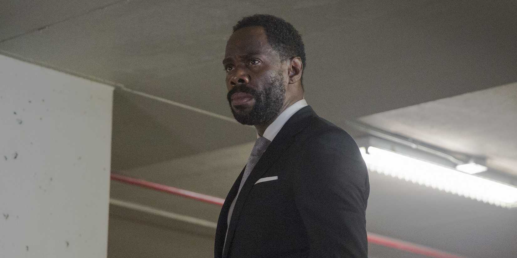 Colman Domingo as Strand in Fear the Walking Dead looking offscreen in a suit