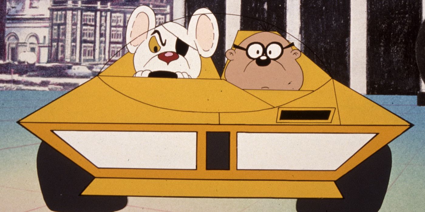 Danger Mouse and Penfold driving a car