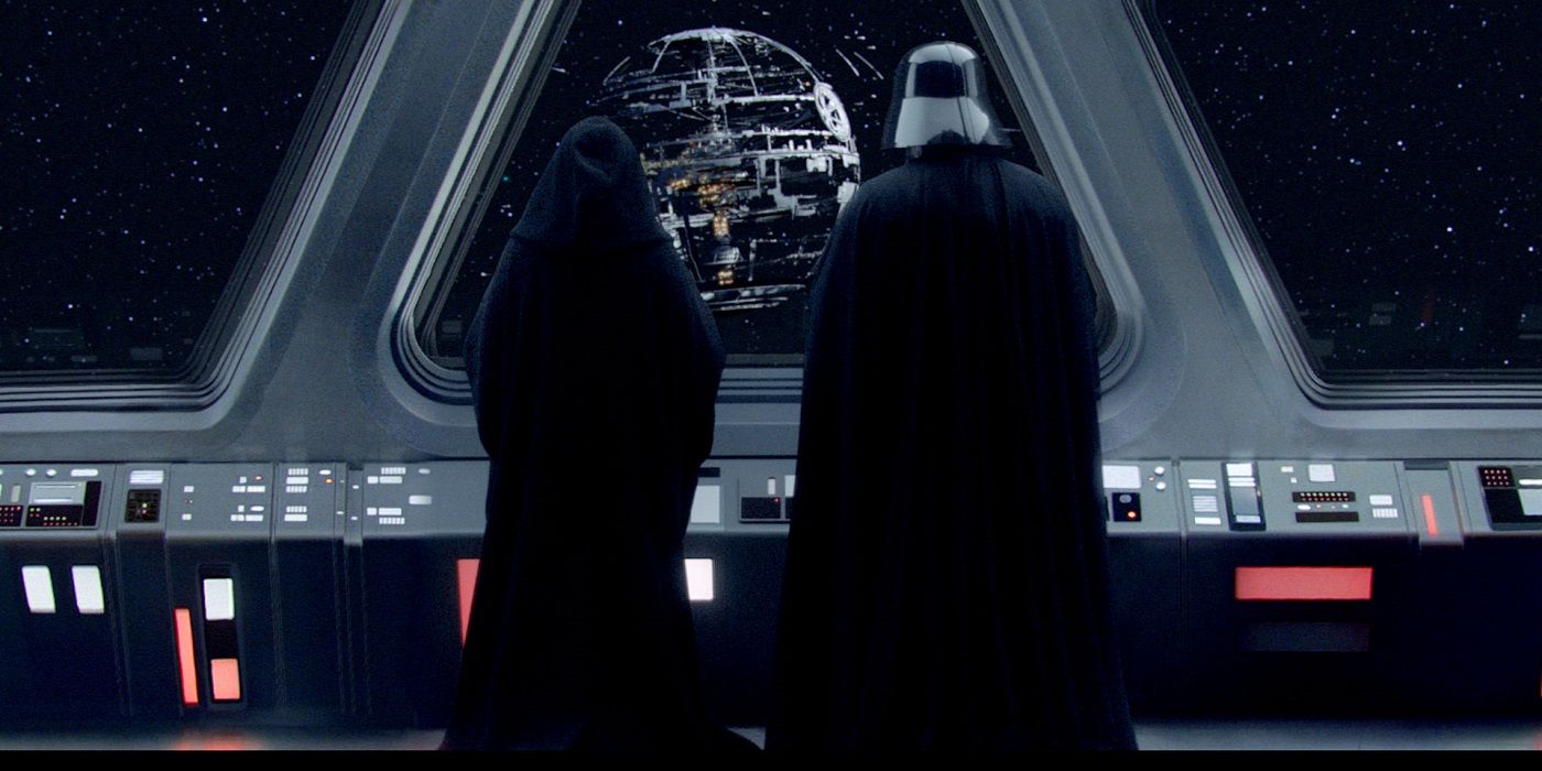 Darth Vader and the Emperor looking at the Death Star