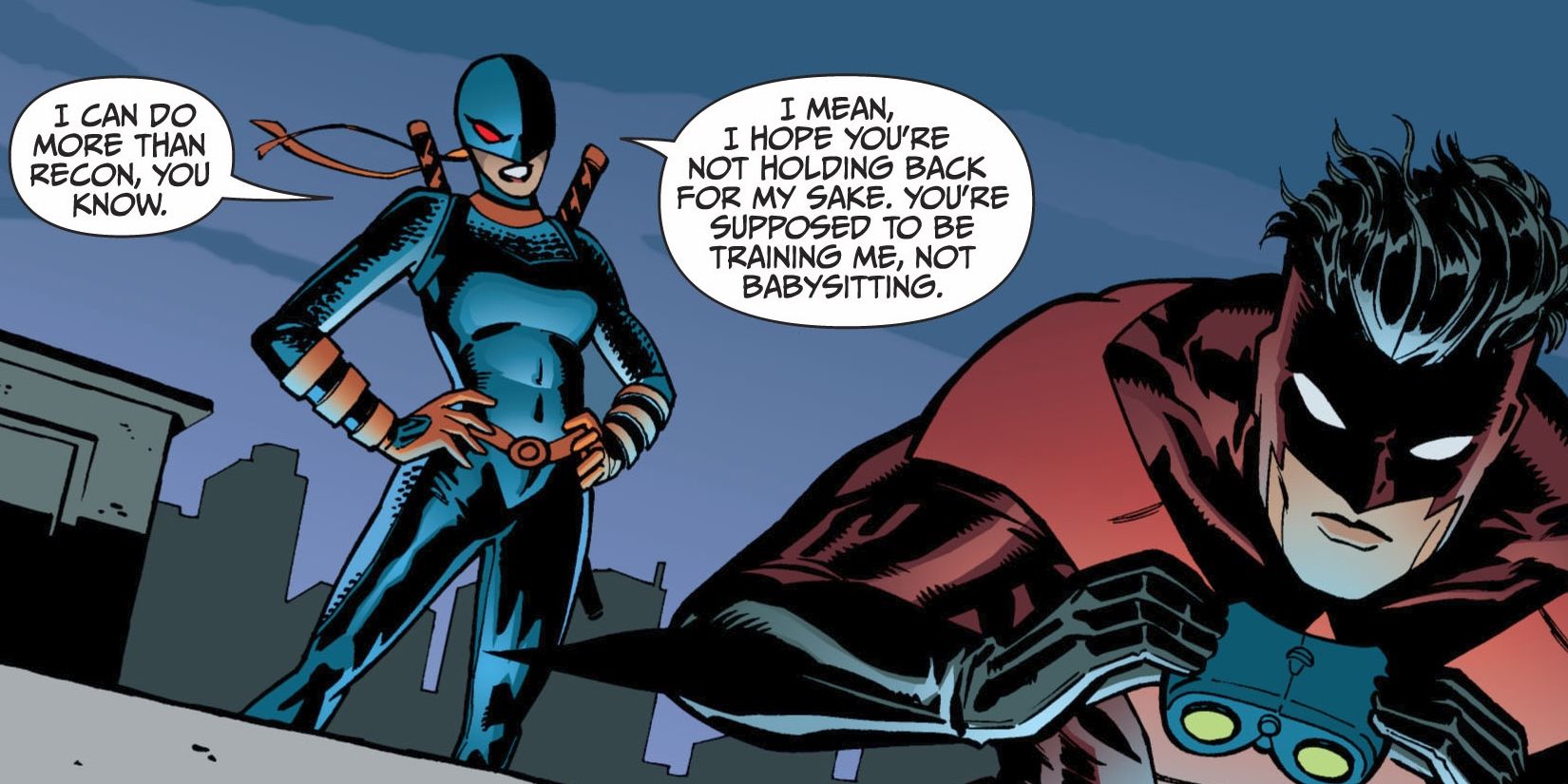 Ravager and Nightwing during a stakeout 