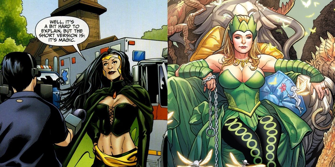 Enchantress the DC Suicide Squad villain, and Enchantress the Marvel villain propping her feet on the Hulk