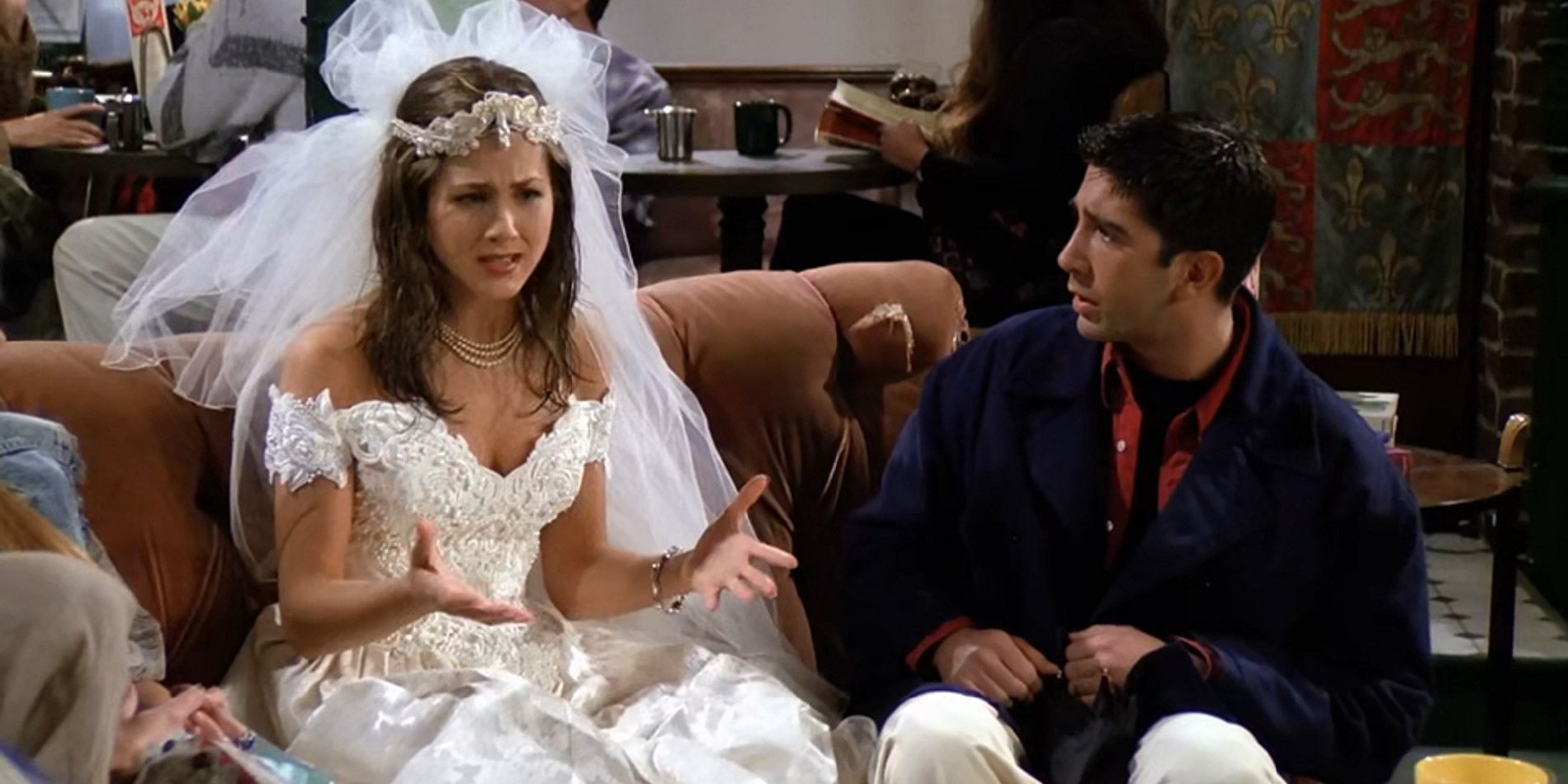 Rachel sitting in her wedding dress in the pilot of Friends