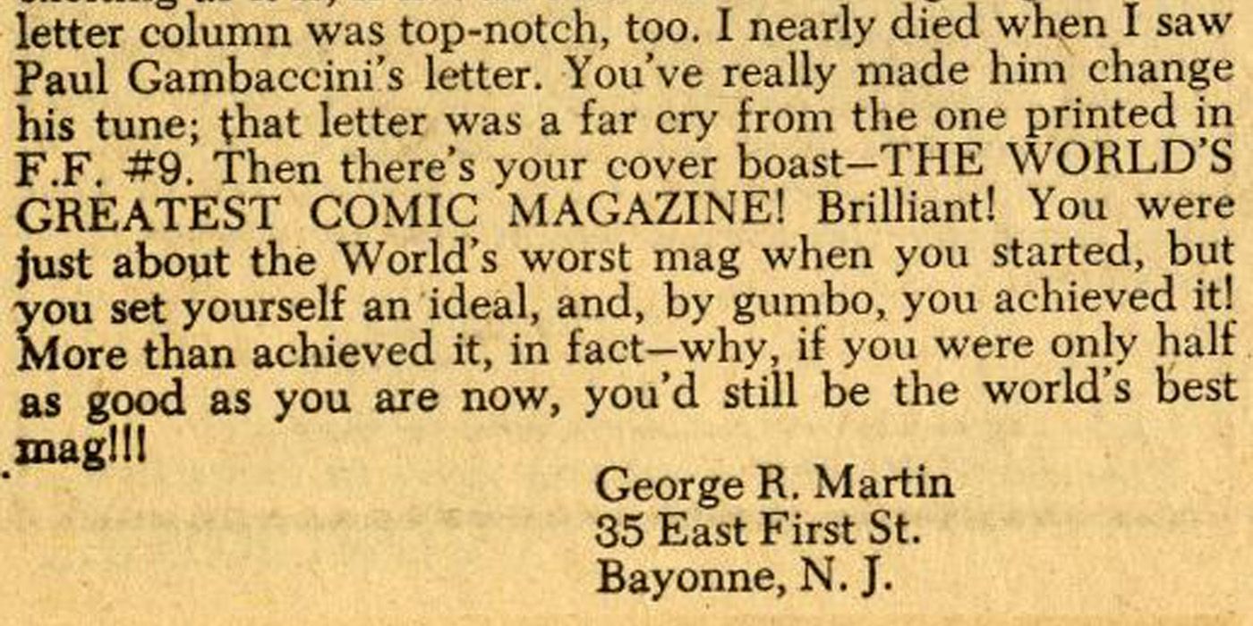 George R R Martin Letter To Marvel Close Up