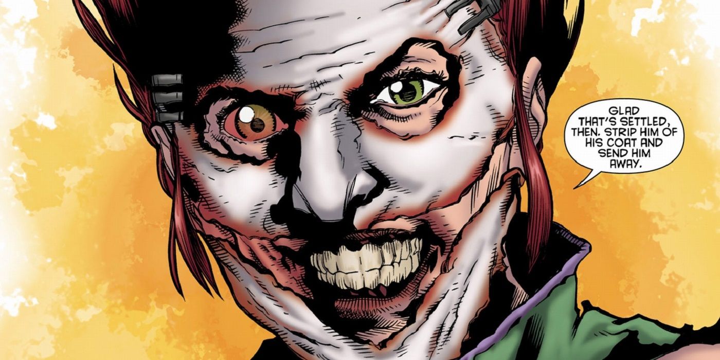Joker's Daughter wearing ther Joker's face as a mask