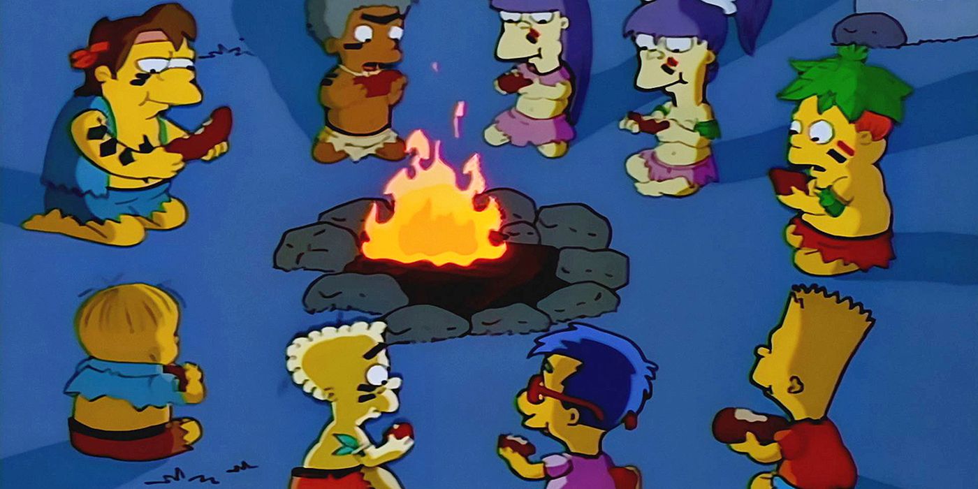 kids around a campfire in the Simpsons episode Das Bus