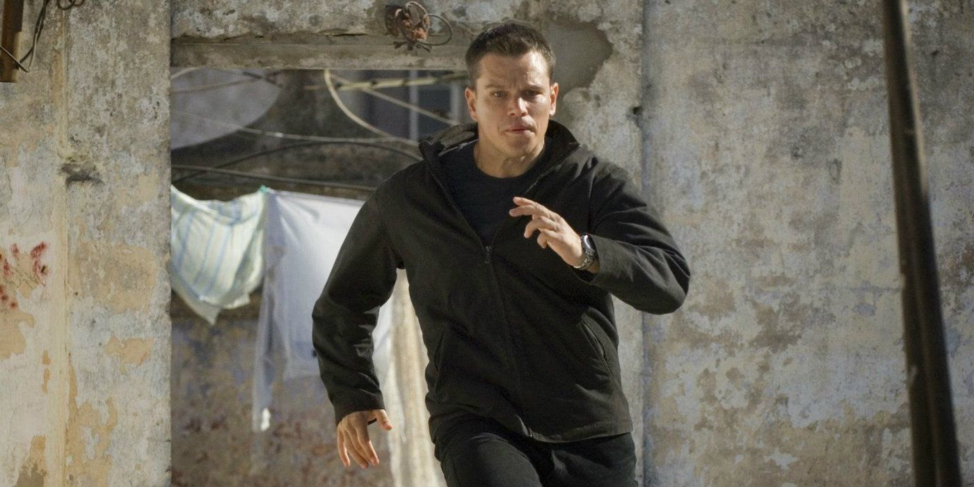Matt Damon running on a rooftop in The Bourne Ultimatum