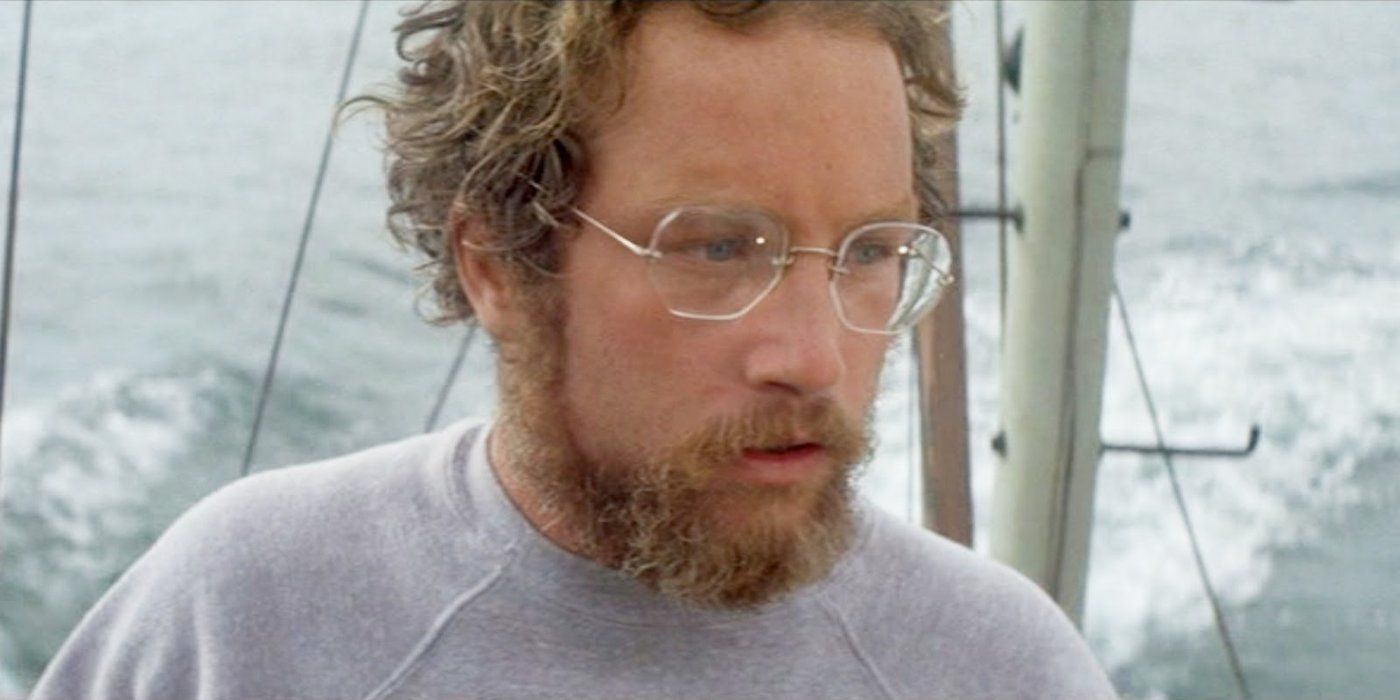 Matt Hooper looks worried while out at sea in Jaws