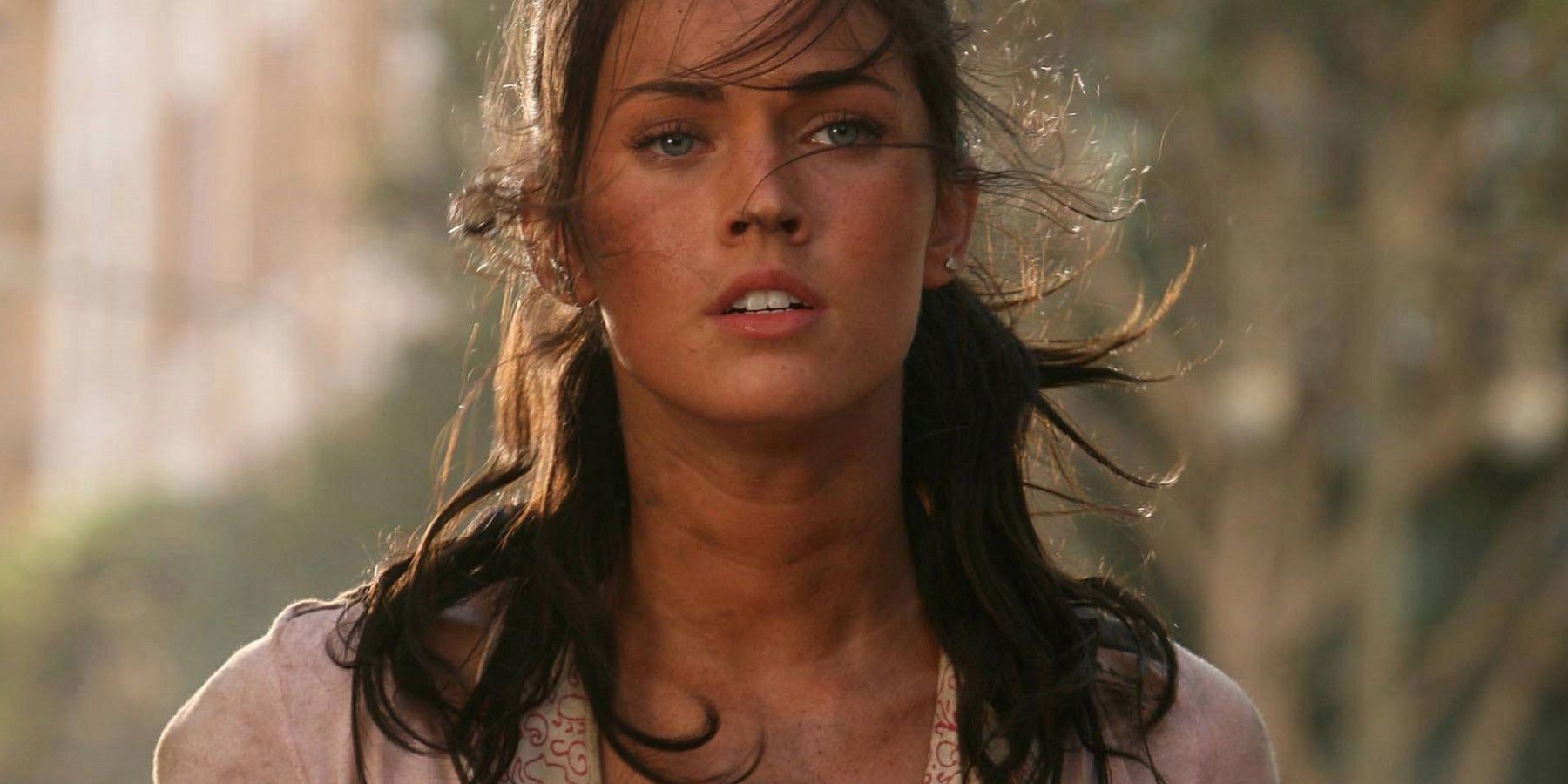 Megan Fox as Mikaela Banes with windswept hair in Transformers