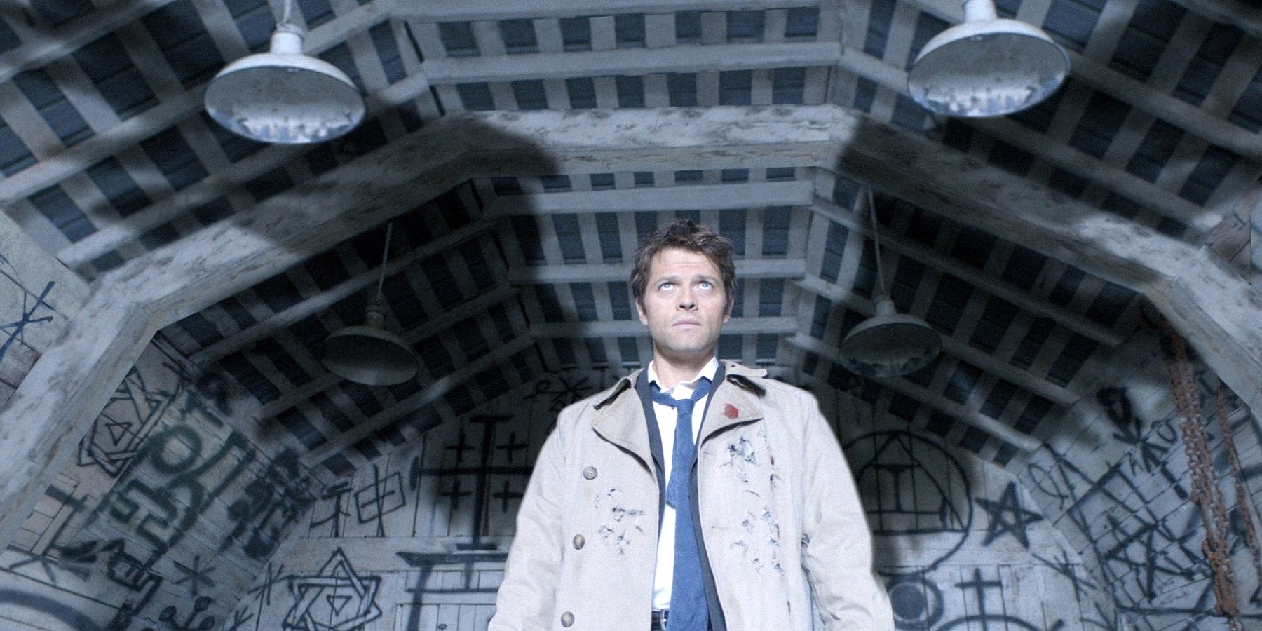 Misha Collins as Castiel and his wings on Supernatural