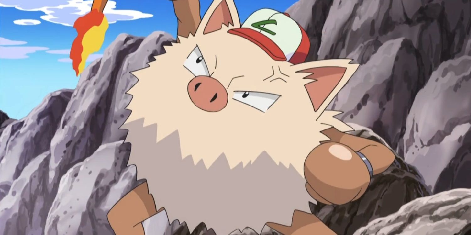 Ash's Primeape wearing his hat in the Pokémon anime.