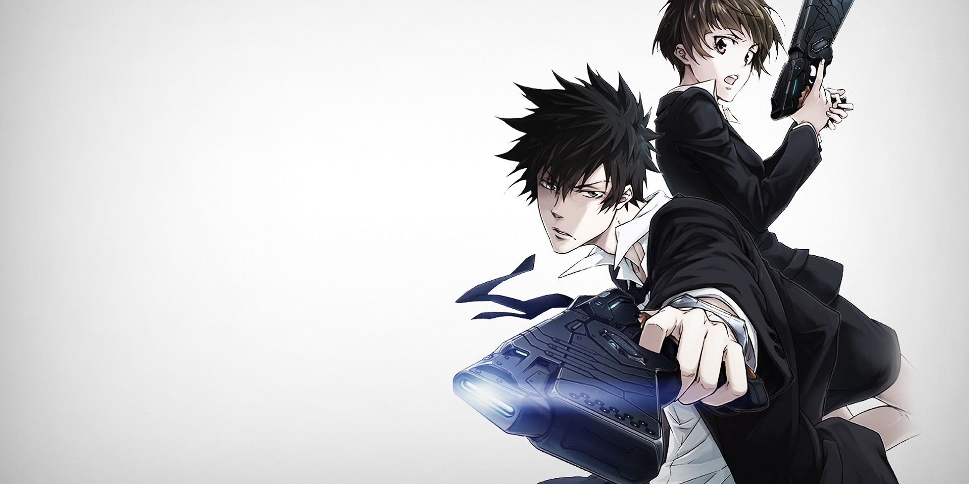 The main duo of Psycho Pass holding guns