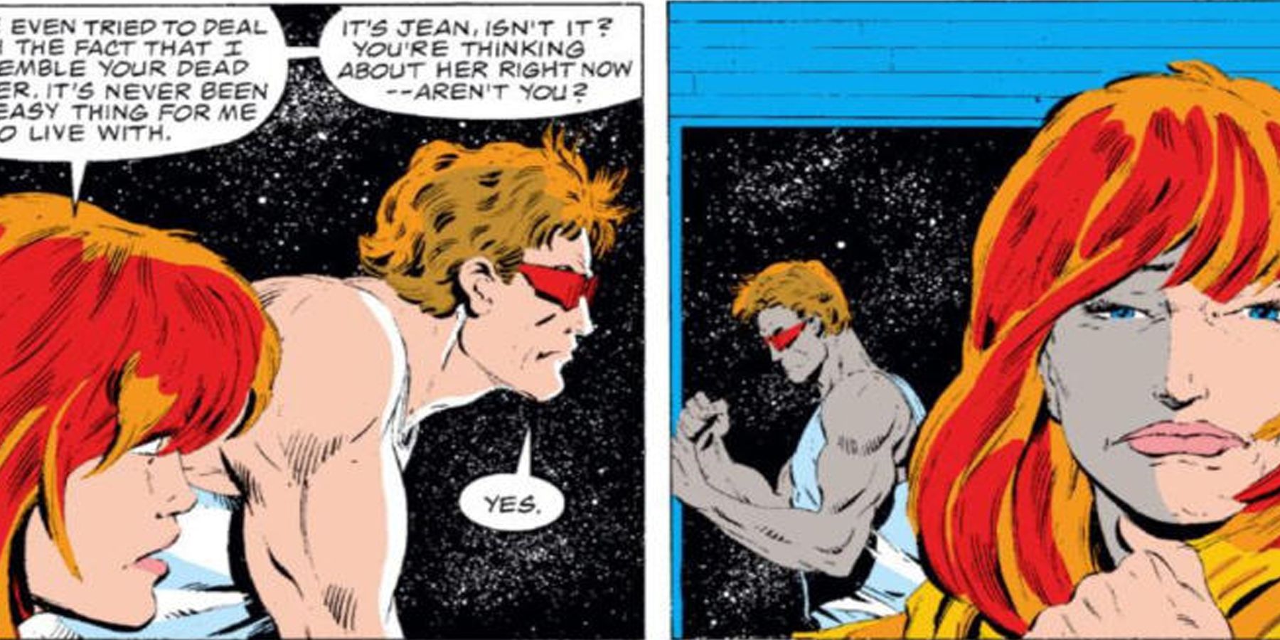 Scott Summers a.k.a. Cyclops and Madelyn Pryor from Marvel Comics
