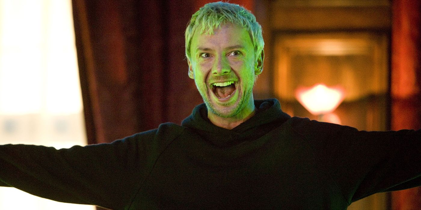 John Simm as the Saxon Master grinning in the Doctor Who episode The End of Time Part 2.