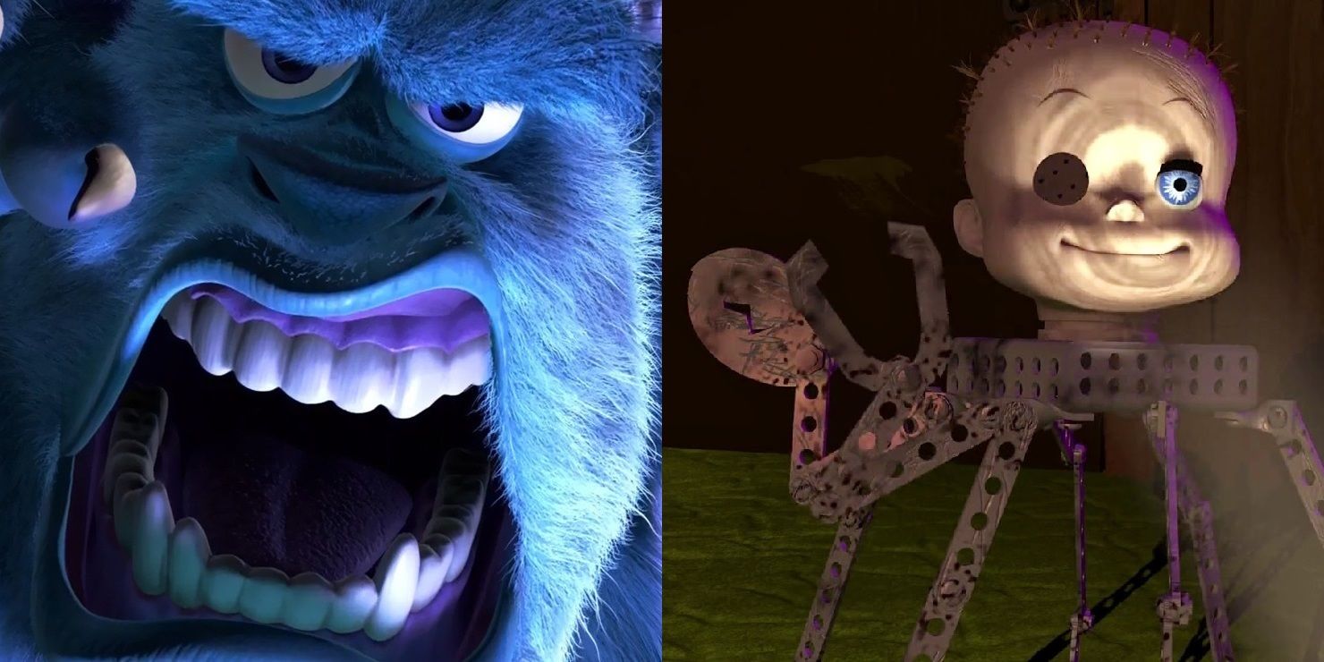 Sully from Monsters Inc and the spider baby from Toy Story
