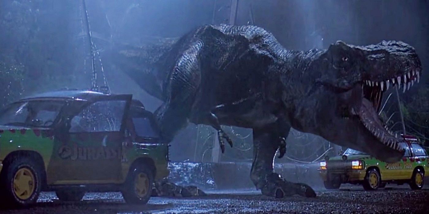 T Rex attacking in Jurassic Park
