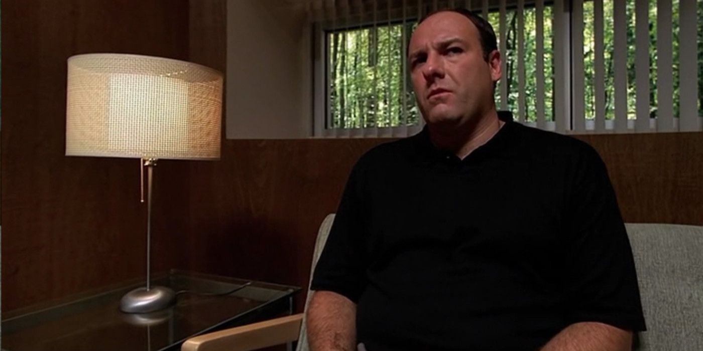 Tony Sopranos sitting in Dr. Melfi's office in the pilot of The Sopranos