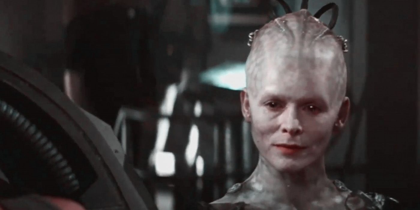 A picture of the first appearance of Star Trek's Borg Queen is shown.