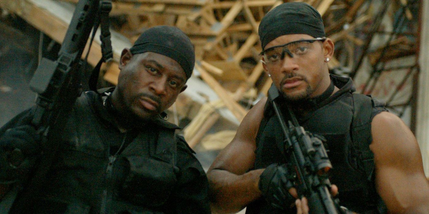 Will Smith and Martin Lawrence with machine guns in Bad Boys II