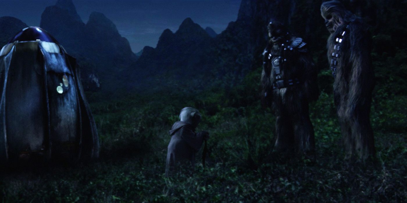 Yoda says goodbye to Chewbacca and Tarfuul and goes into exile in Revenge of the Sith