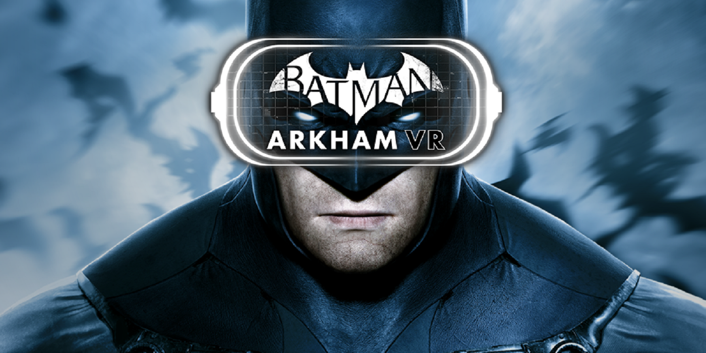 Batman with a pair of VR goggles in the trailer for Batman: Arkham VR