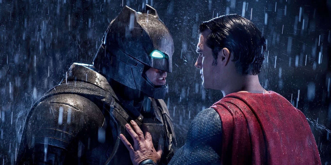 An image of Batman and Superman confronting one another