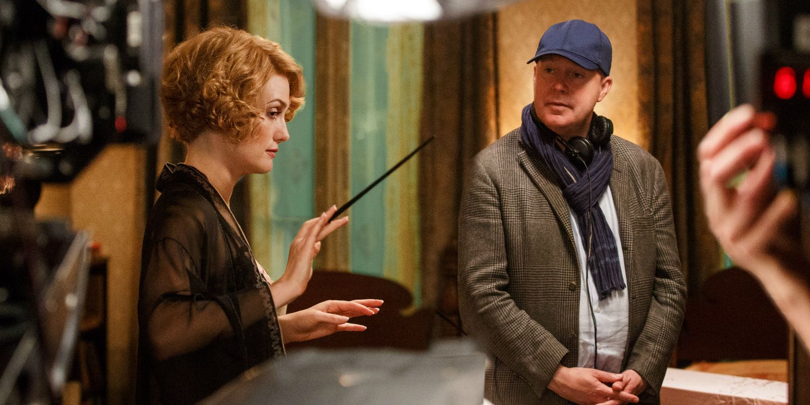 Fantastic Beasts movie set - Alison Sudol and David Yates