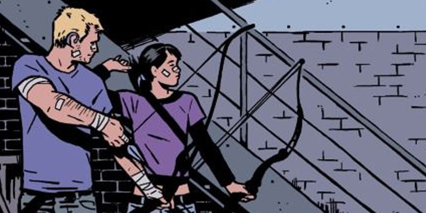 Hawkeye Clint Barton and Kate Bishop train together in Marvel Comics