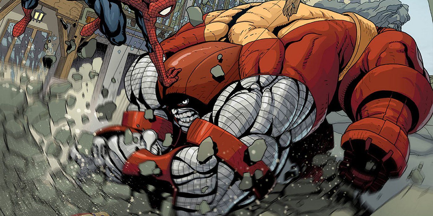 Colossus as Juggernaut vs. Spider-Man in Marvel Comics.