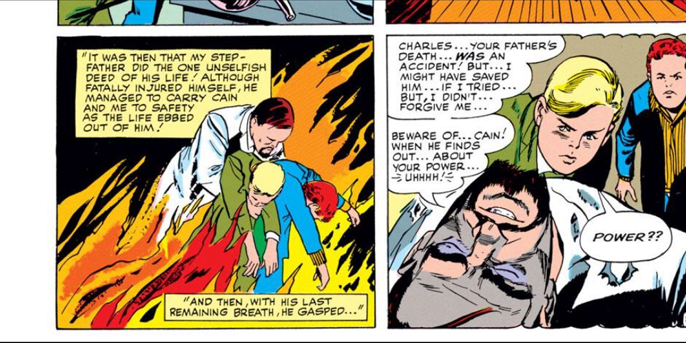 Kurt Marko rescues Charles Xavier and Juggernaut/Cain Marko from the fire, X-Men, Jack Kirby