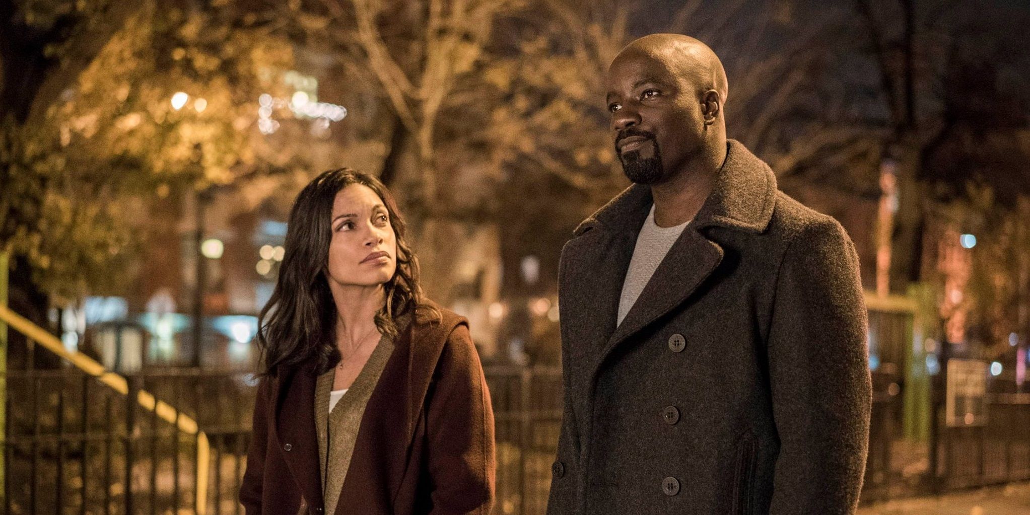 Rosario Dawson and Mike Colter as Claire Temple and Luke Cage