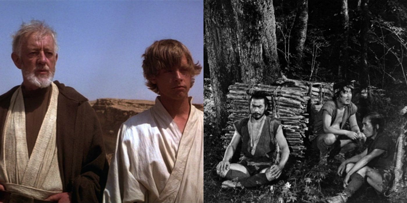 Luke and Obi-Wan juxtaposed with characters from the Hidden Fortress.