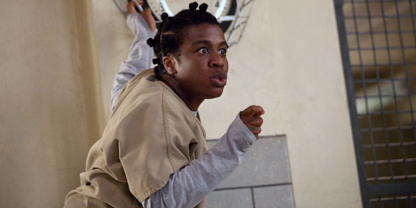 Suzanne Crazy Eyes talking to someone in Orange is the New Black