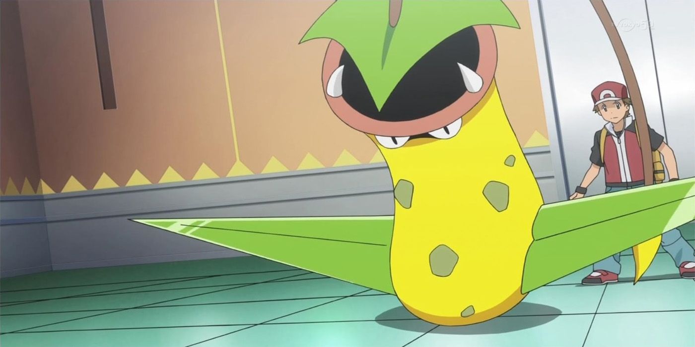 Red sends out his Victreebel into battle in the Pokémon Generations anime.