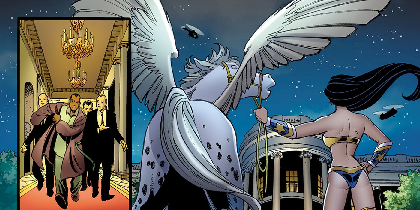 Wonder Woman standing with Pegasus