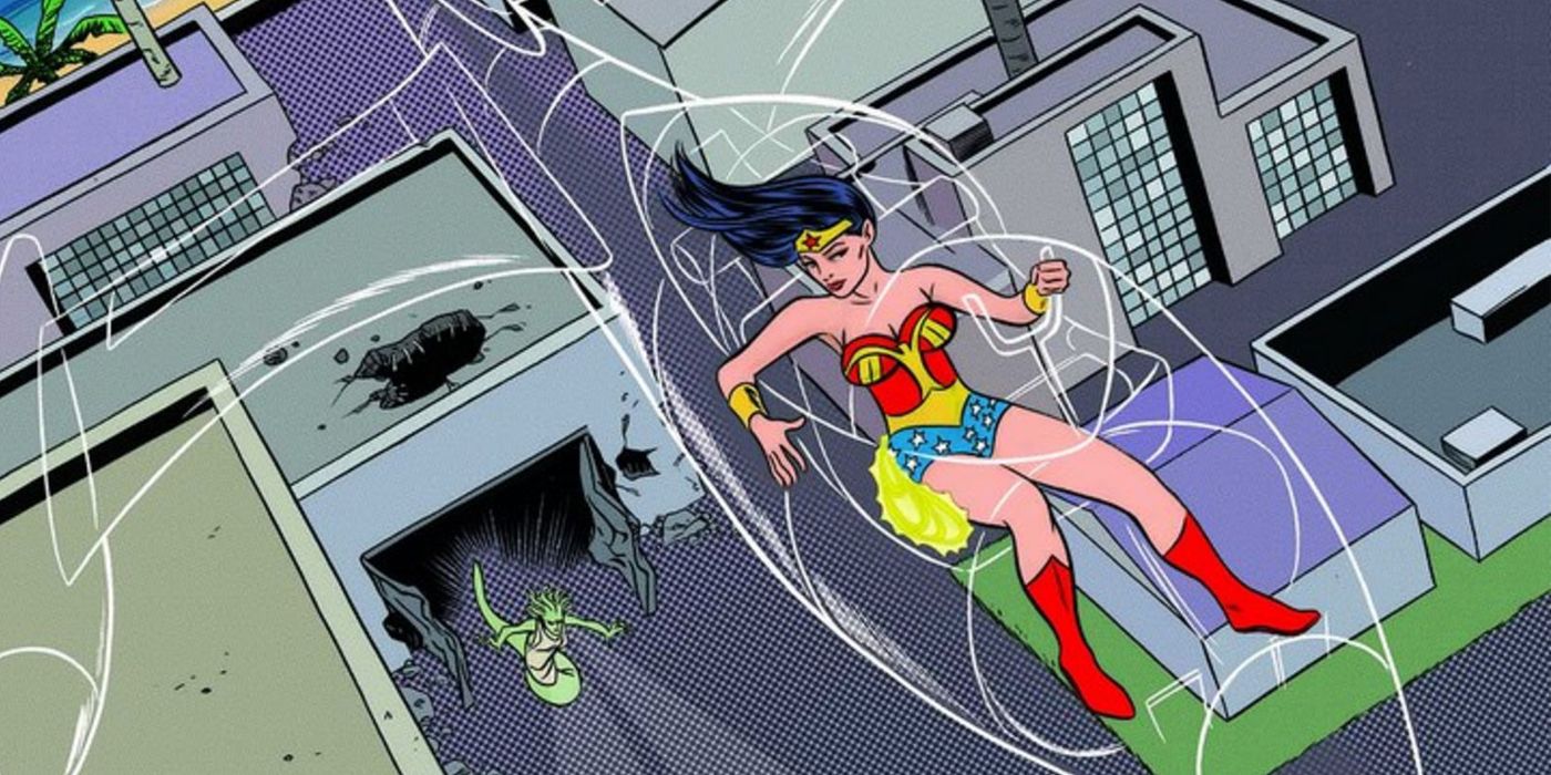 Wonder Woman flying Invisible Plane over city