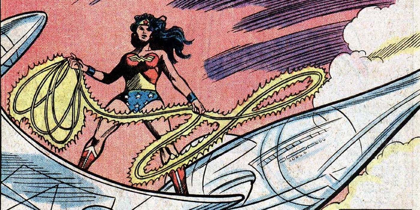 Wonder Woman on the wing of her Invisible Plane